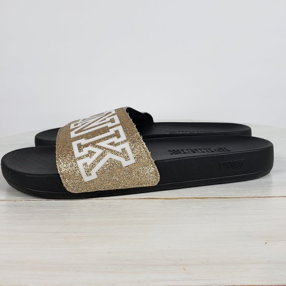 - 394GAP Victoria's Secret VS PINK glitter slides gold - Picture 3 of 11